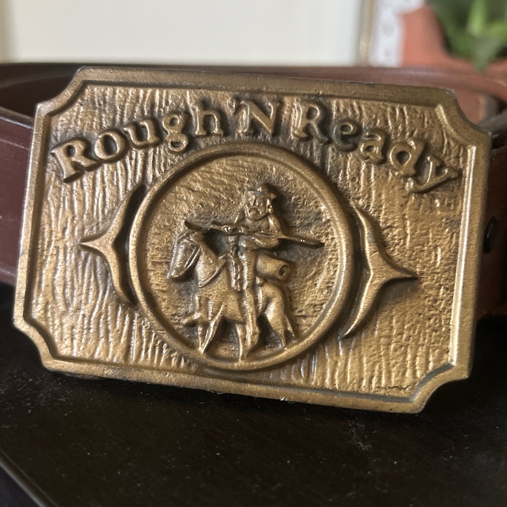 Rough N Ready Brown Leather Belt with Gold Buckle